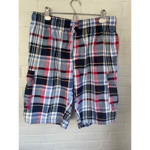 US Polo Assn Mens Plaid Swim Trunks XL Blue Red Cargo Board Shorts 104329P6